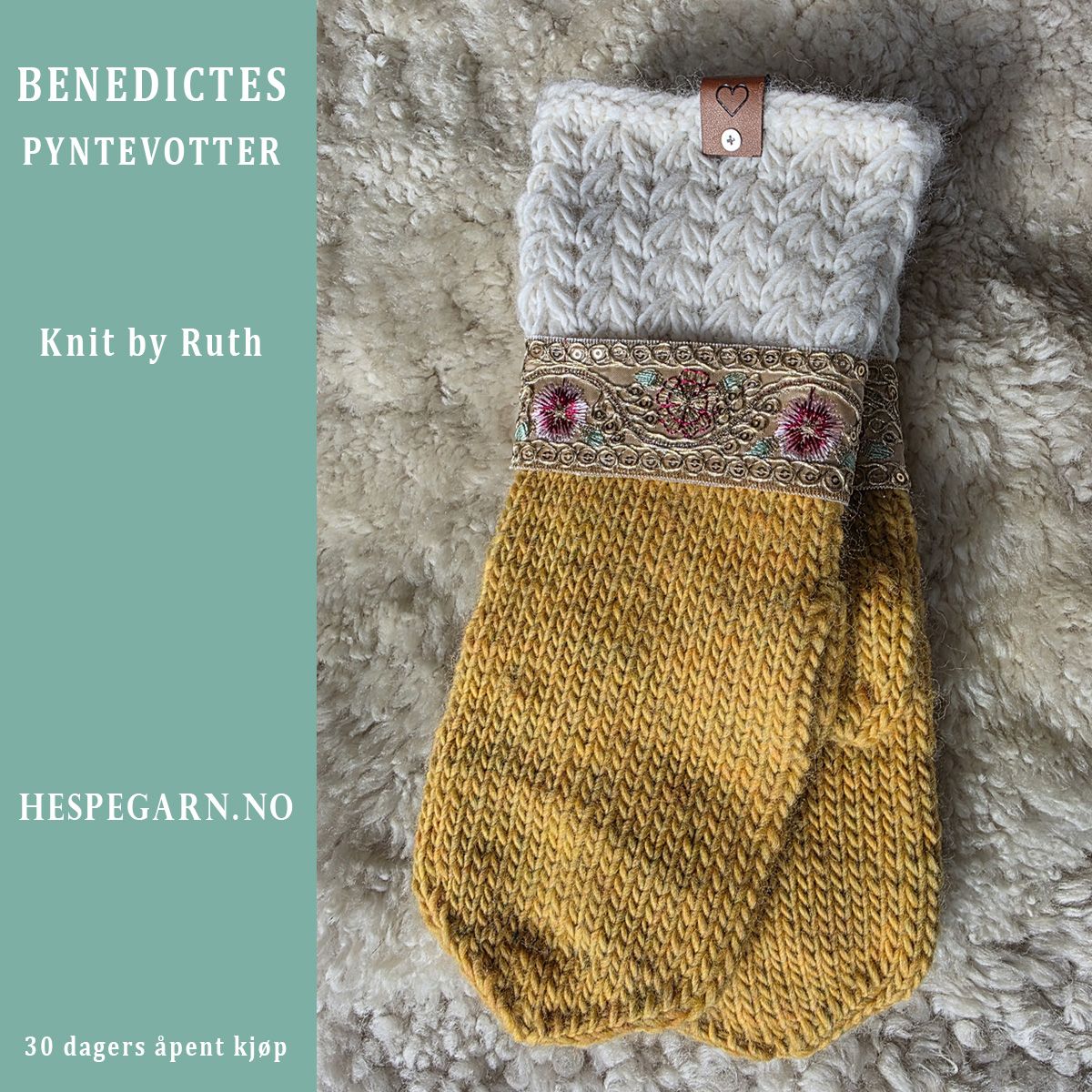 Benedictes Pyntevotter Oker fra Knit by Ruth